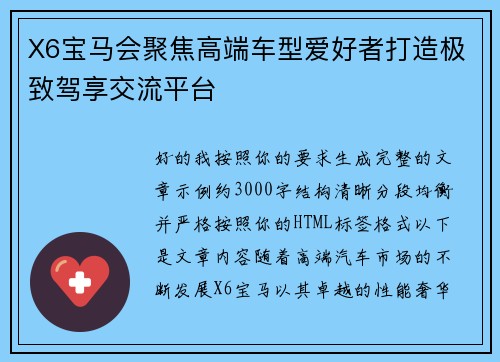 X6宝马会聚焦高端车型爱好者打造极致驾享交流平台